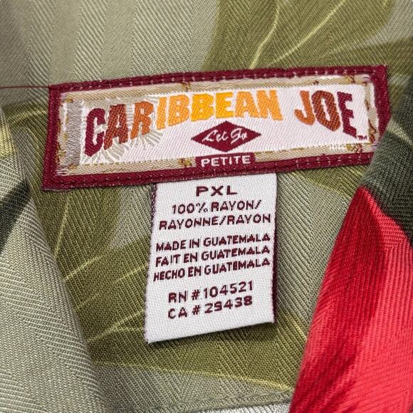 Caribbean Joe Green Tropical print Boxy Button Down Shirt Size PETITE XL - Picture 4 of 8